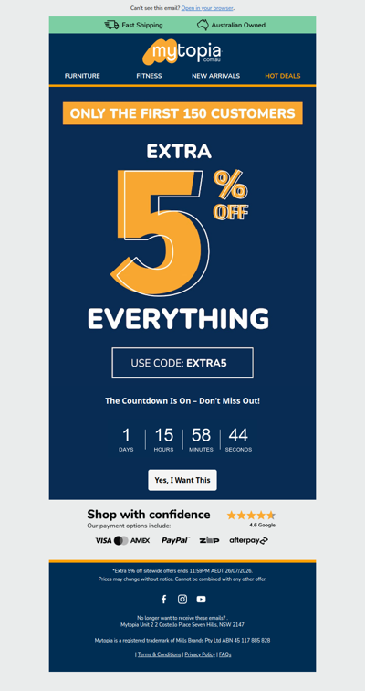 ⌛ Limited Time: Extra 5% Off Sitewide!