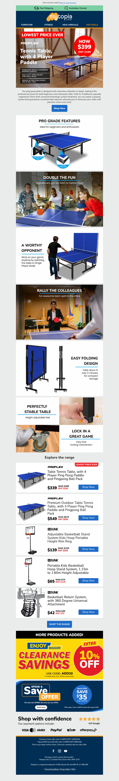 Game on! 🏓 Save $100 on the Proflex Table Tennis Table Set