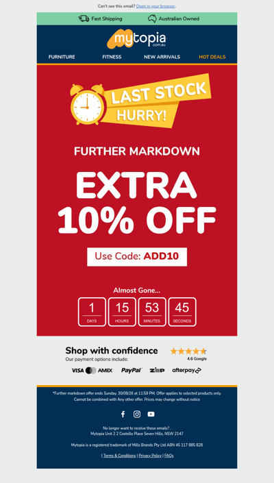 🔥 Extra 10% OFF Last Stock!
