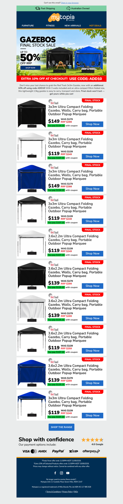 ⛺ GAZEBOS FINAL STOCK SALE