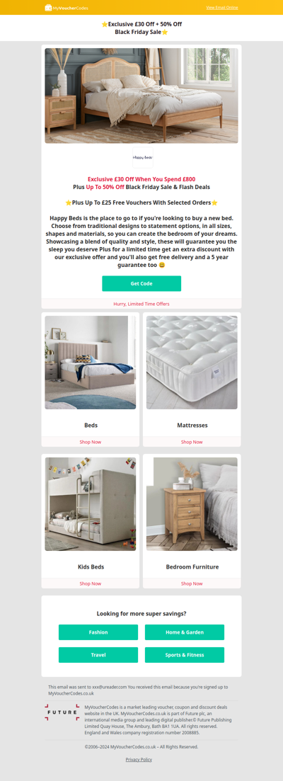 Happy Beds Exclusive Extra £30 Off