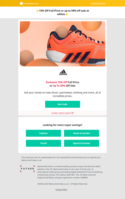 adidas - Exclusive 15% Off Full Price - Don't miss out!