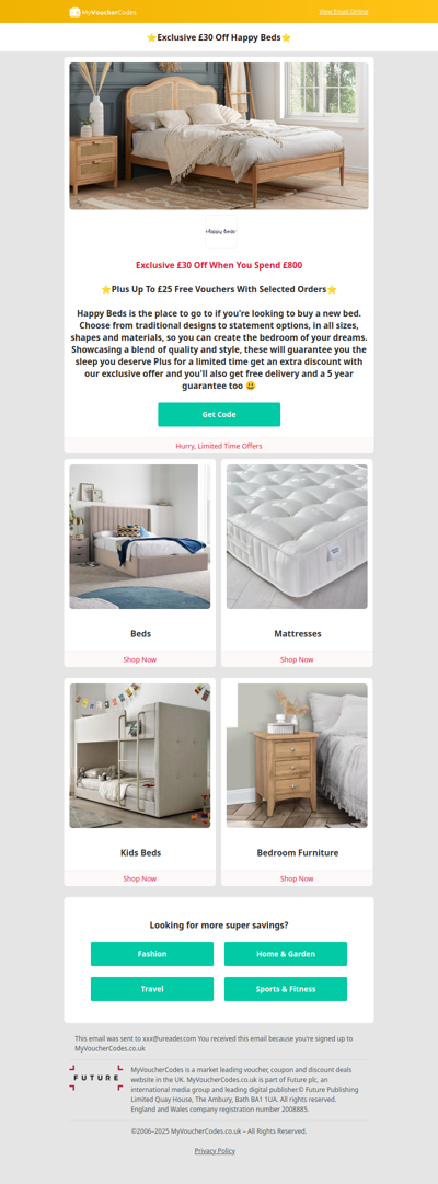 Happy Beds Exclusive Extra £30 Off