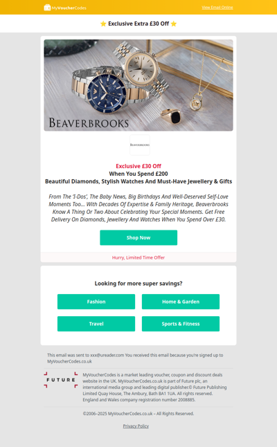 Beaverbrooks Exclusive Extra £30 Off 💍