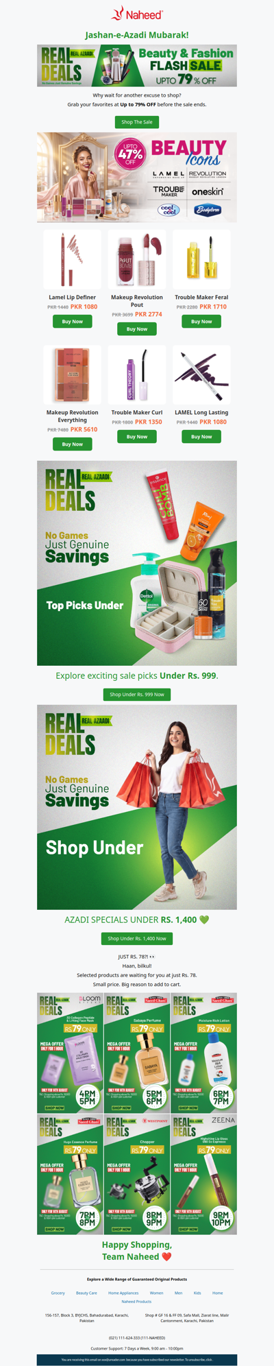 Last day to grab Up to 79% OFF + amazing Azadi deals! 💚