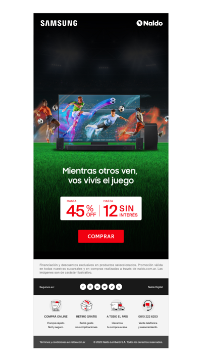 ¡No mires el Juego, VIVILO con los TV Samsung! Hasta 12 cuotas sin interés 🧐