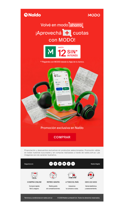 EXCLUSIVO NALDO: Hasta 12 cuotas sin interés con MODO - Imperdible 👌