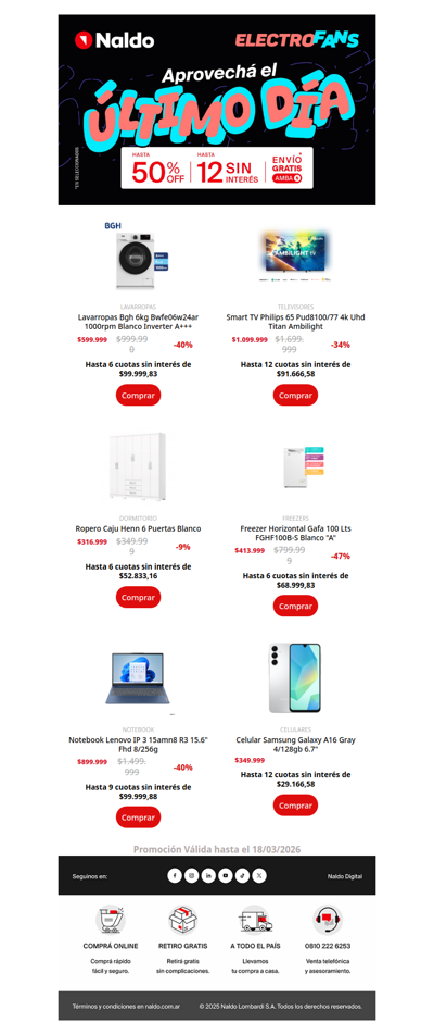 Ahora sí: ¡Último Día de Electrofans! - Hasta 50% Off y 12 cuotas sin interés