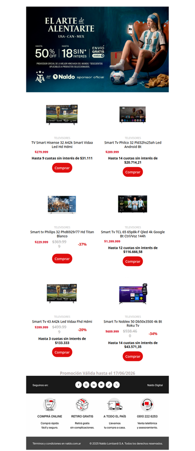 Mirá el Mundial como corresponde...los mejores TVs en 12 cuotas sin interés 🔵⚪🔵