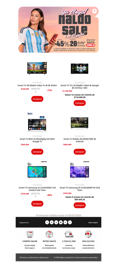 Smart TVs muchas cuotas - Aprovechá Naldo Sale 🧡