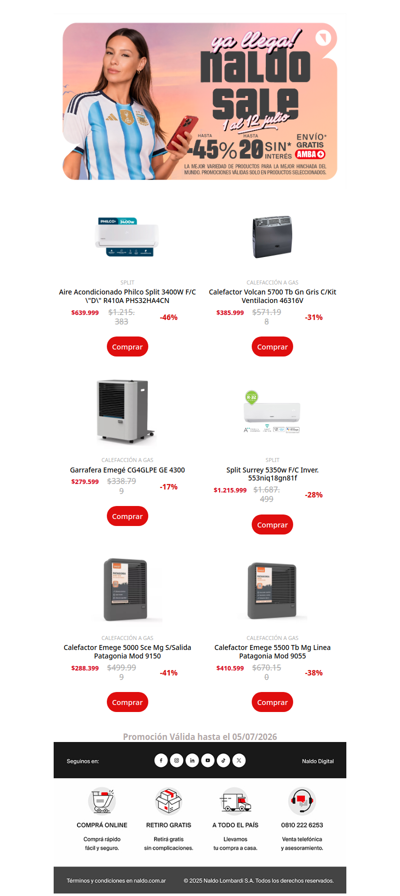Enfrentá la Ola Polar con estas ofertas en Calefacción - Aprovechá Naldo Sale 🧡