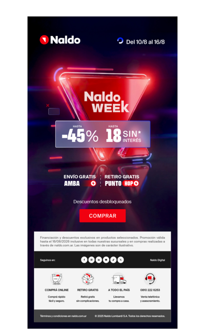 ¡Comenzó Naldo Week con 45% Off y 18 cuotas sin interés!