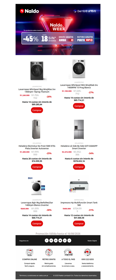 ¡Llegó lo que querías a Naldo Week! Hasta 18 cuotas sin interés 📢