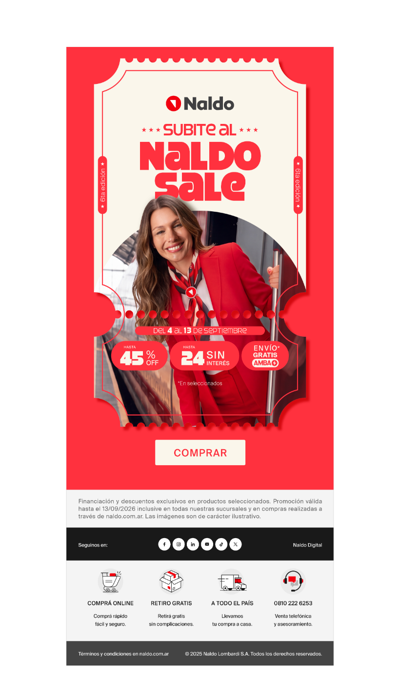¡Hasta 24 cuotas sin interés y 45% Off! Subite a Naldo Sale 🚋