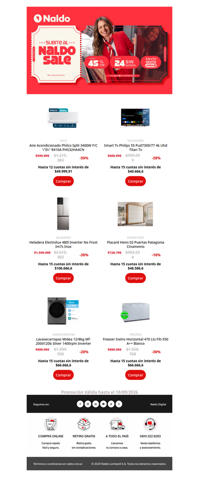 ¡Hasta 24 cuotas sin interés y 45% en Naldo Sale! ✨