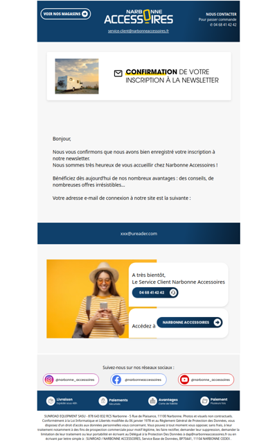 Confirmation de votre inscription à la newsletter - Narbonne Accessoires