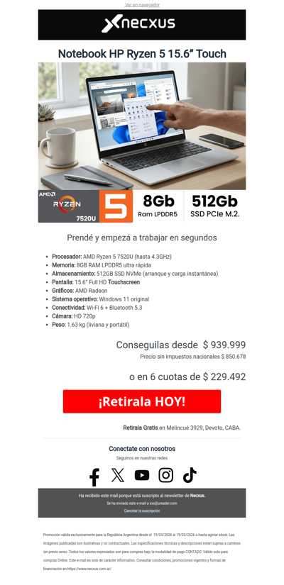 Notebook HP Táctil Ryzen 5 a $939.999🔥