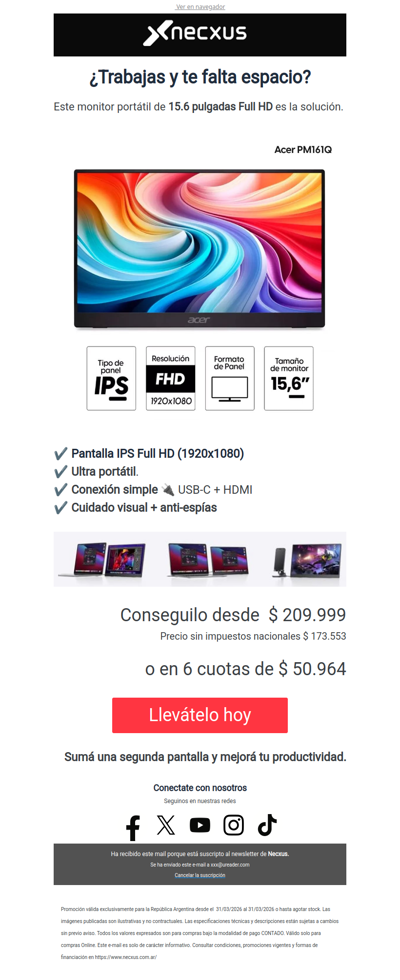 ¡Monitor FHD en la mochila por $209.999 🔥!