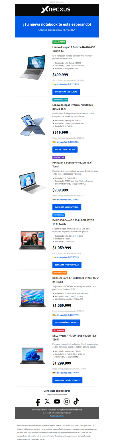 Retira tu Notebook HOY desde $ 499.999!