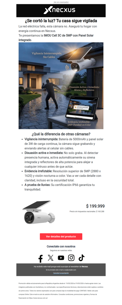 Vigilancia solar 24/7 por $199.999