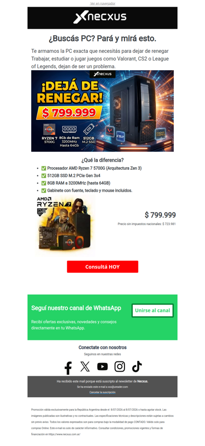 Pc Necxus Ryzen 7 por solo $799.999