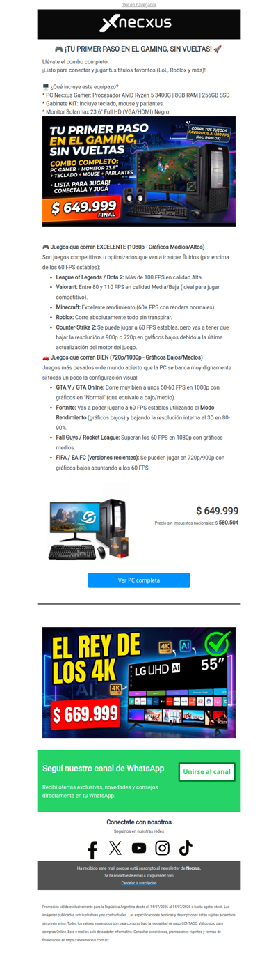 PC Gamer Completa + Monitor a solo $ 649.999