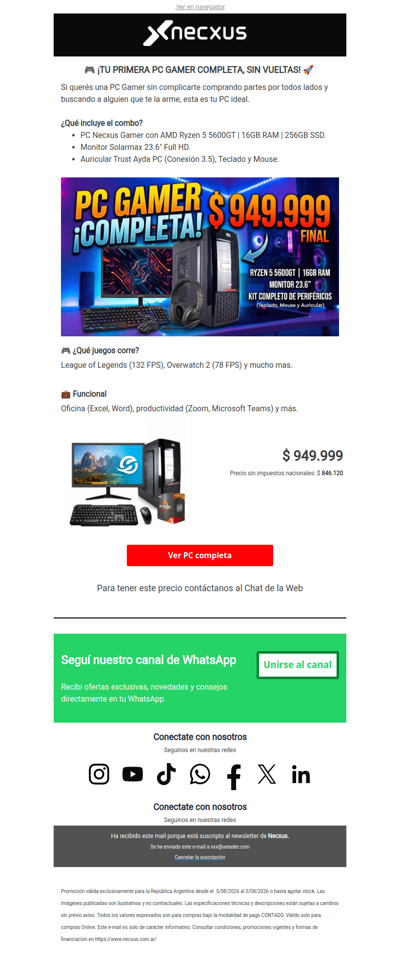 PC Gamer Ryzen 5 + Monitor a solo $ 949.999