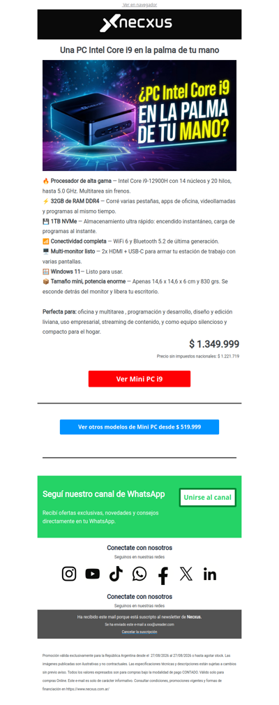Mini PC Intel Core i9 por $ 1.349.999