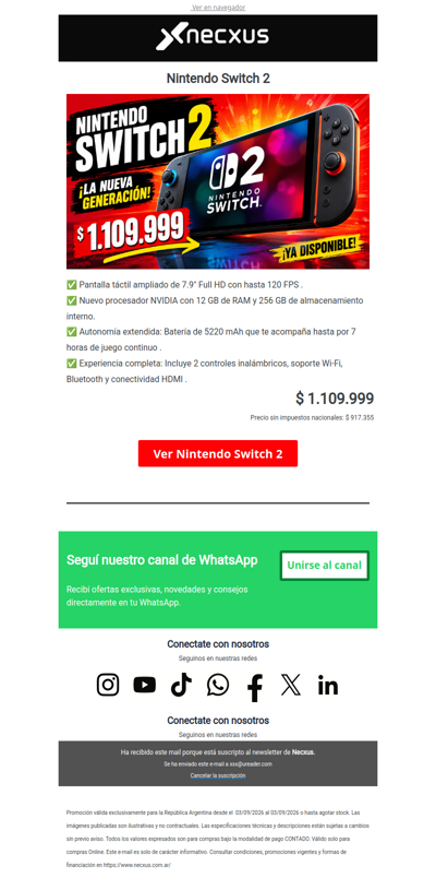 ¡Nintendo Switch 2 a $ 1.109.999!