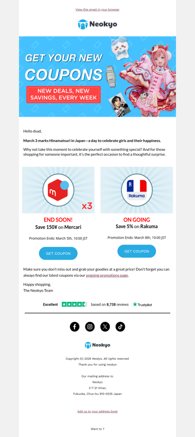 A Special Treat for Hinamatsuri — With Coupons from Mercari & Rakuma