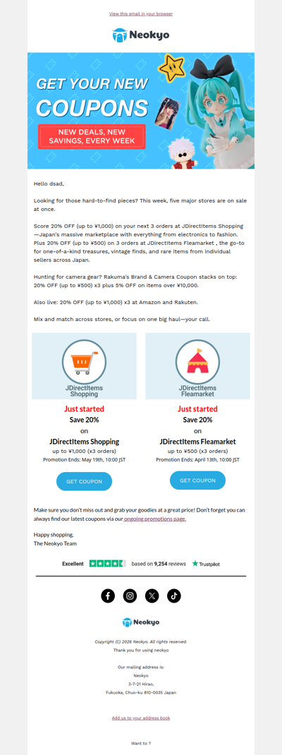 JDirectItems Double Deal: 20% OFF on Fleamarket & Shopping (+3 More)