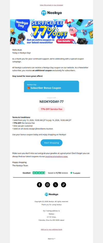 Newsletter Bonus: Get an Extra Neokyo Day Coupon