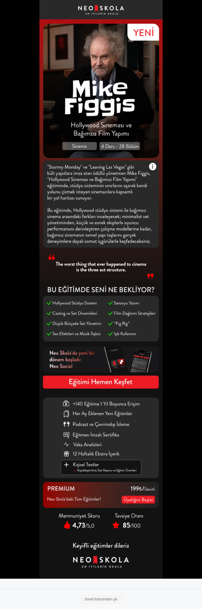 Oscar adayı yönetmen Mike Figgis, ilk eğitimiyle Neo Skola’da! 🎬