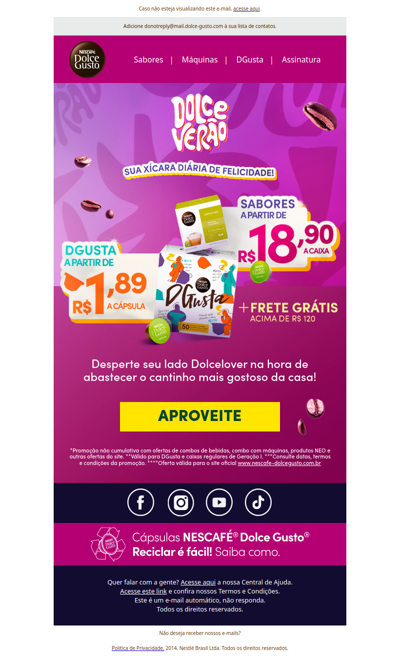 ☀️Dolce Verão: Cápsula a R$1,89 + Frete Grátis acima de R$120