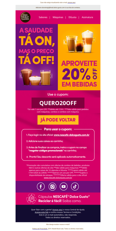 🤩Seu 1º pedido com +20%OFF em bebidas