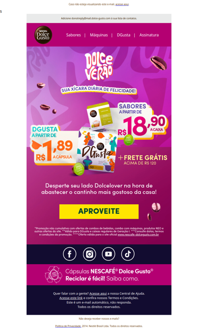 ☀️Dolce Verão: Cápsulas a R$1,89 + Frete Grátis acima de R$120