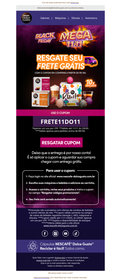 11.11 com FRETE GRÁTIS acima de R$100!