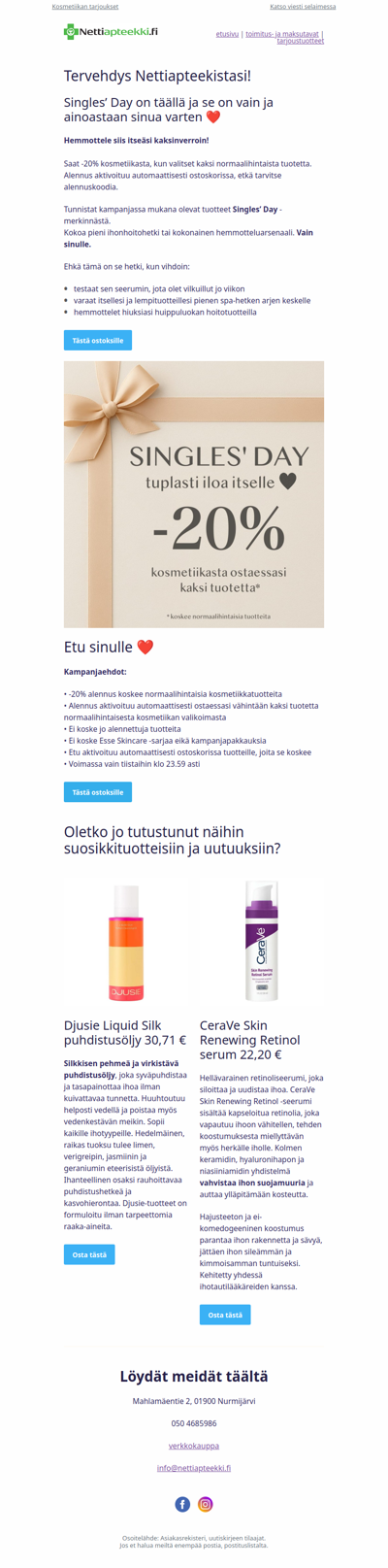 Singles' Day – tuplasti iloa itselle Singles' Day kosmetiikalla -20%