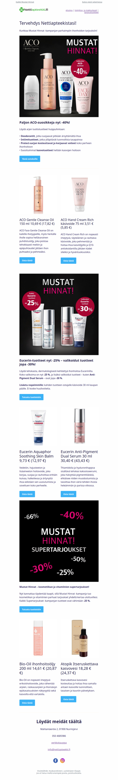 Kosmetiikan Mustat Hinnat Nettiapteekissa – ACO, Eucerin ja paljon muita