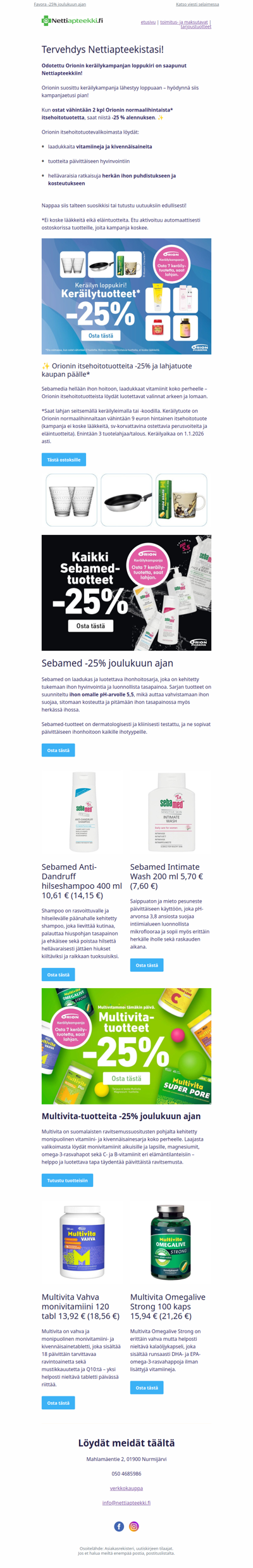 Orionin keräilykampanjan loppukiri! Paljon tuotteita -25%