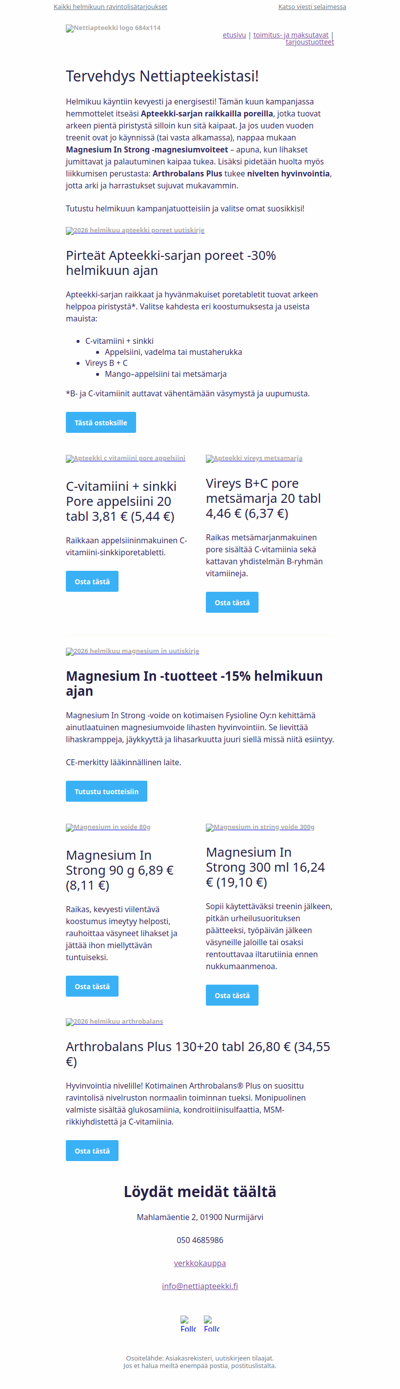 Pirteyttä poreista, tukea liikkumiseen – edullisesti helmikuun kampanjatuotteilla!