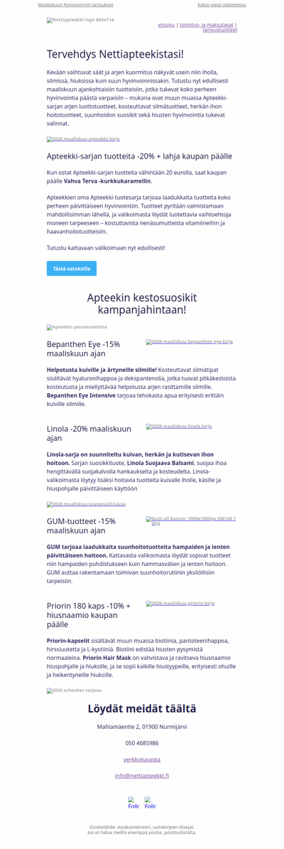 Apteekin suosikkituotteet hyvinvointiin – toimitus vain 1 € vielä tänään