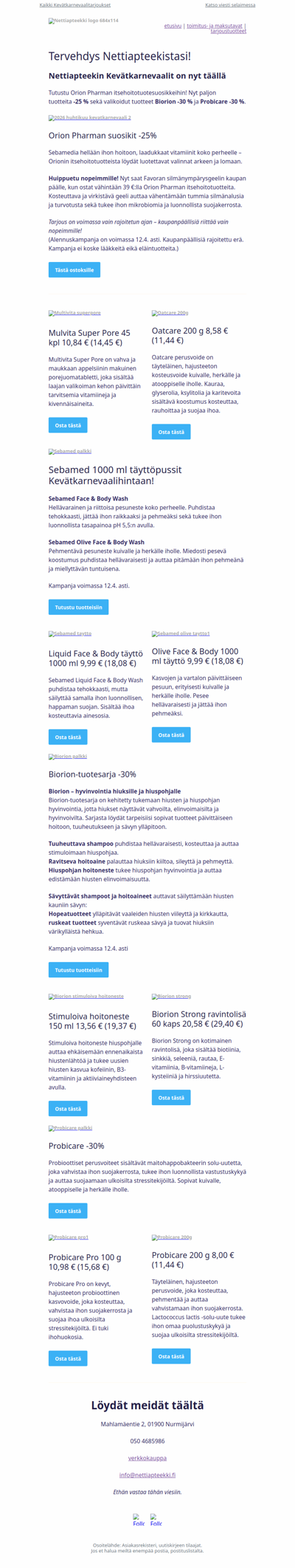 Kevätkarnevaalit! Orion Pharman suosikit -25 % ja paljon muuta