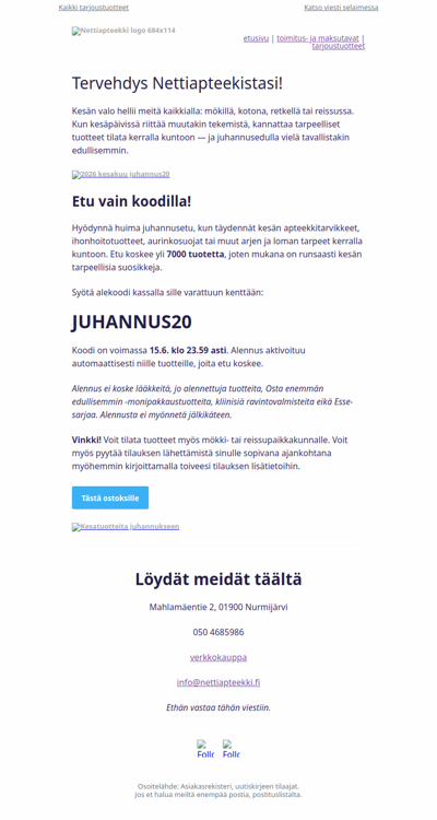 Kesän odotetuin etu: –20 % lähes koko valikoimasta