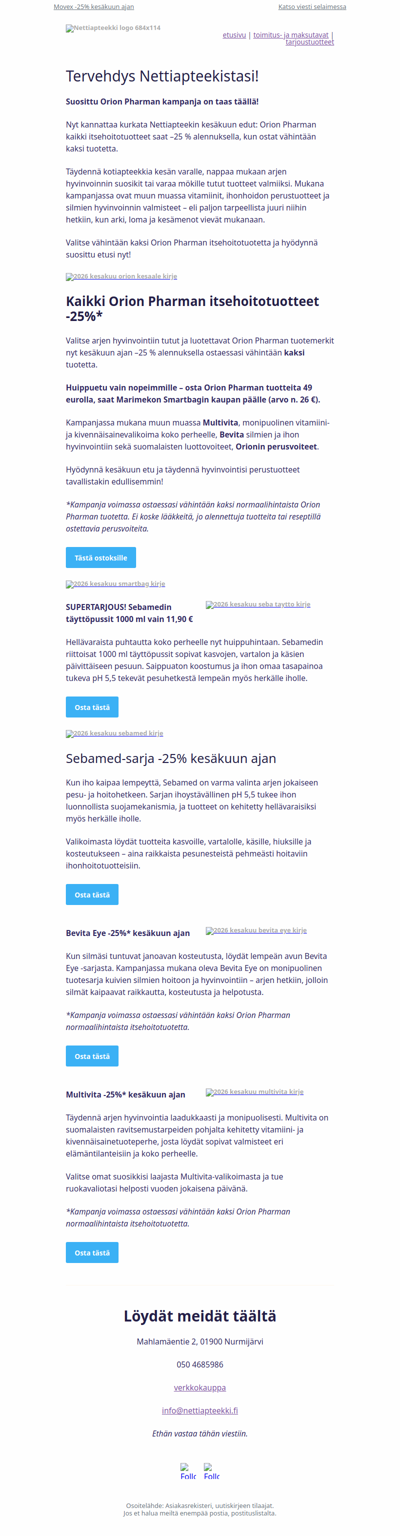 Kaikki Orion Pharman itsehoitotuotteet -25% – nopeimmille lahjatuote kaupan päälle