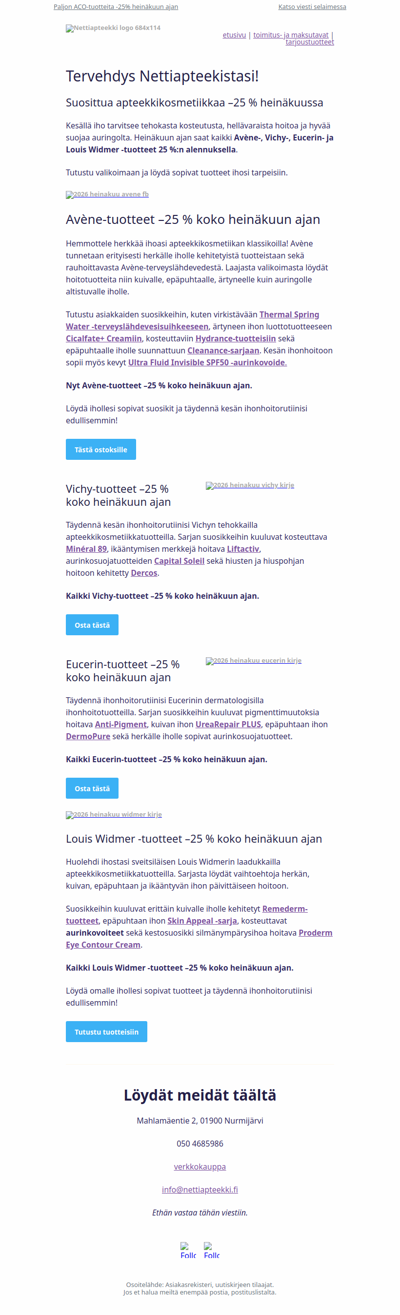Kosmetiikan suosikit: Eucerin, Vichy, Avene, Widmer -25%