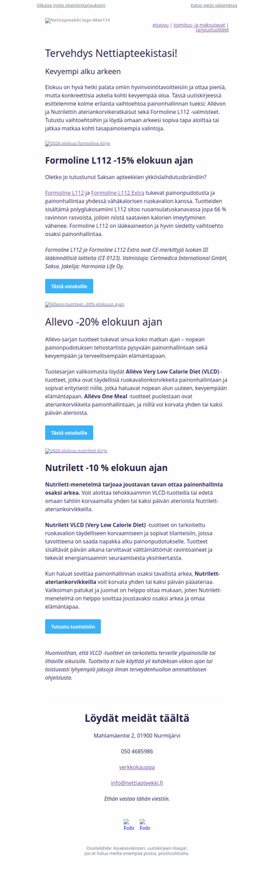 Keveyttä elämään – Nutrilett, Allévo ja Formoline kampanjahinnoin