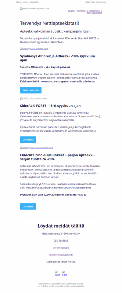 Apteekkituotteiden suosituimmat kampanjahintaan