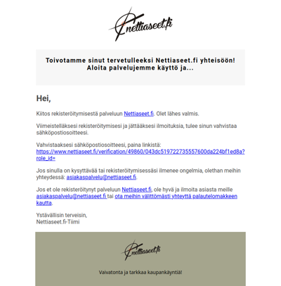 Nettiaseet.fi  käyttäjätilin vahvistaminen
