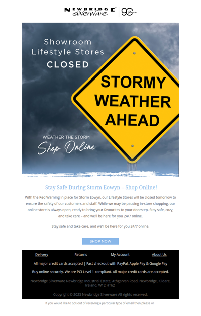 Stay Safe 🌧️ Storm Eowyn Closure – Shop Online Anytime